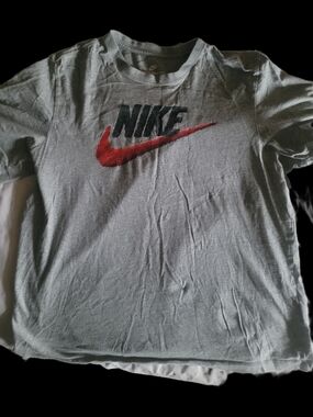 Nike Light Gray T-Shirt with Red Swoosh and Black Logo
